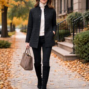 VIRGO Black Long-Sleeve Lightweight Flowy Long Button-Up Tunic Jacket